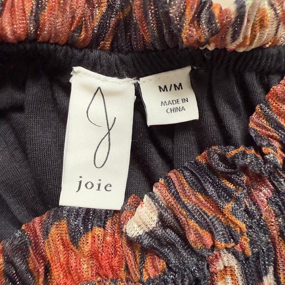 Joie Ruffled Crewneck Sheer Long Sleeve Blouse Smocked Dark Floral Print, Medium - Picture 3 of 7